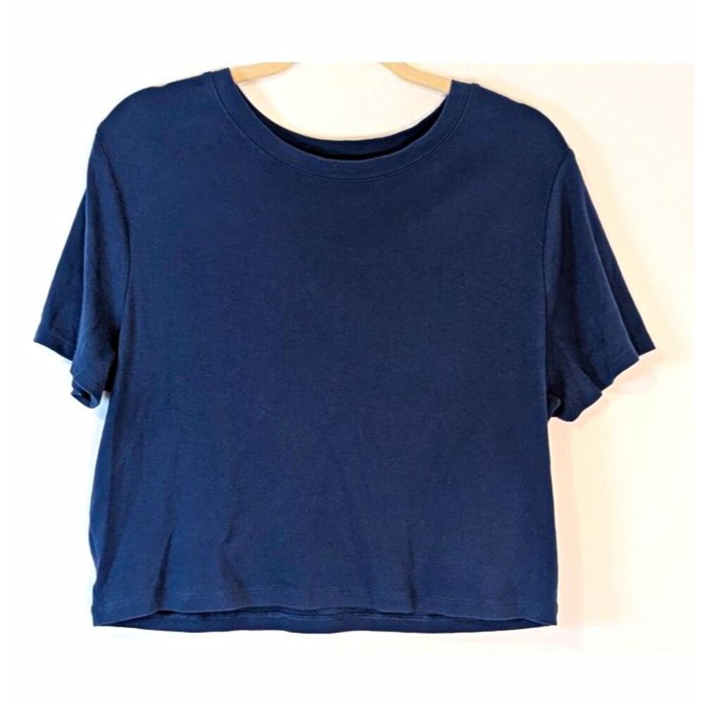 No Boundaries Women Navy Blue Cropped T-Shirt Short Sleeve Tee Top Size XXL 20